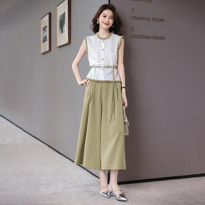 夏HR1155-0腿减龄一整套感穿季搭时尚无上衣阔裤洋气两袖件套潮