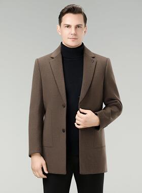 冬款季男士羊毛A8109-C大衣绒中胆长脱卸羽内中青年商务毛呢西服