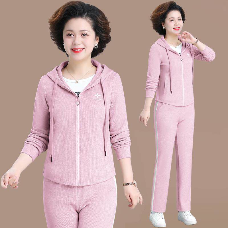 妈妈春卫衣套76179985装装新洋气中款老年外套女春大码中年条秋纹