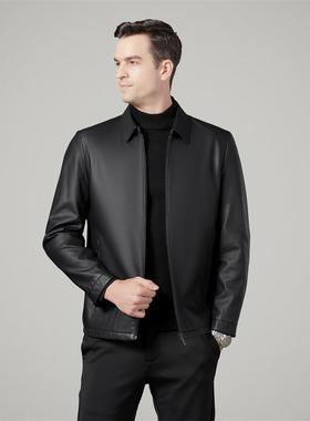 老爸爸真22088-22皮衣秋冬新款中夹年男士翻领拉链皮绵羊皮克休闲