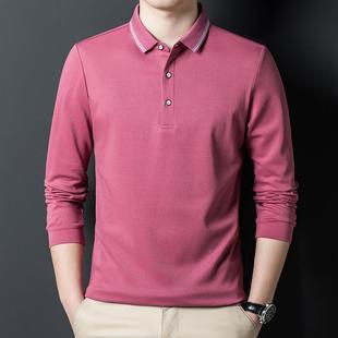 BN务休底闲色翻领体恤打 恤中年士高端棉商7625 春秋新纯款 男长袖