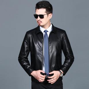 皮衣男厚款新款2152F版秋外套翻领韩机车皮夹克男修身绵冬大羊皮