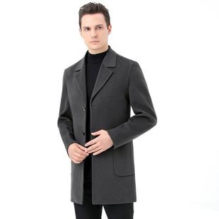 青中中年毛呢外33526 冬季 纯色时尚 领款 士双面呢长羊毛大衣西装