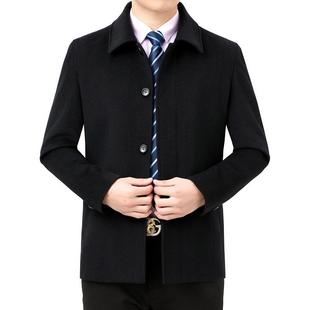 中老羊绒大衣男士短款风呢衣服秋冬季年爸爸装休闲2012-1-羊毛子
