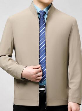 档夹克男中休闲爸爸装年新春秋款上衣中老年薄款桑高蚕231923丝立