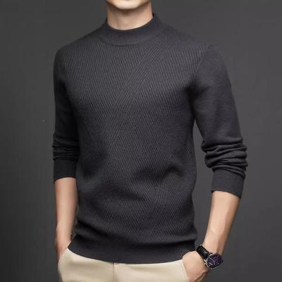 冬中装24110-KK加厚款年男士羊绒衫套头圆时尚条纹毛衣保暖羊衫毛