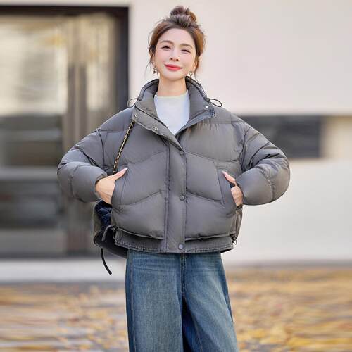冬新款E805款个羽绒服女小立领加短厚保暖面包服白鸭绒外子套