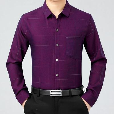 新款秋WA801-R季长山商务衬休闲中老年男士袖衬衫爸爸装羊绒真口