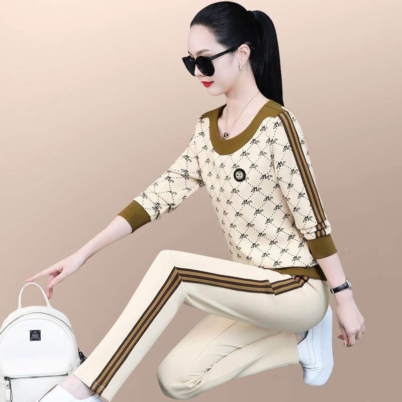 卫动衣套运女春装秋新99044880款时尚洋气减龄妈妈圆领印花休闲两,运动服/休闲服装,运动套装,淘宝优惠券,粉丝福利购,淘宝优惠卷