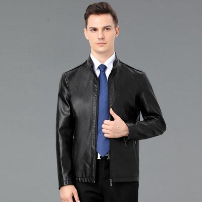 高端士真帅皮皮衣皮夹克男9180修身绵羊皮休中青男年气立领闲百搭