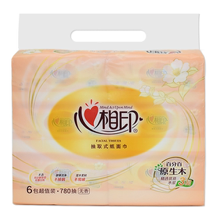 DT24130心相印原生木浆130抽三层面巾纸6连包平纹纸妇婴可用抽纸