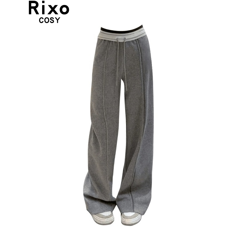 RIXO COSY高级灰色阔腿卫裤女秋冬高腰显瘦拖地休闲 加绒长裤