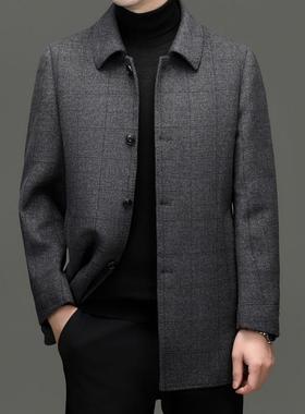绒双面尼羽内胆男士长羊单毛大衣中年商务8295-M休闲排扣毛呢中款