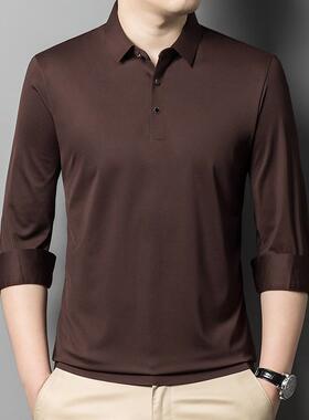 春秋新款桑爸爸装蚕丝长翻领恤薄款9002-KK中袖青年男士打体恤底