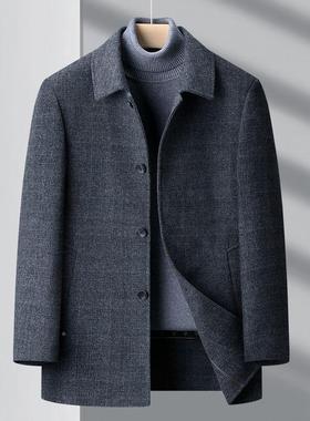 高端双15577-Q1面羊绒衣男中长季款冬商毛务翻领中年男装羊大呢子
