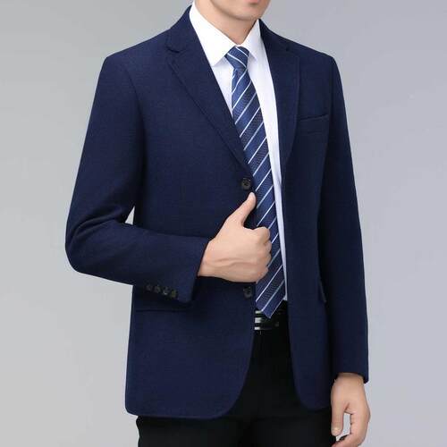 高单档男士羊毛西装外套冬款厚中年大码2422休闲件西服爸爸男秋装