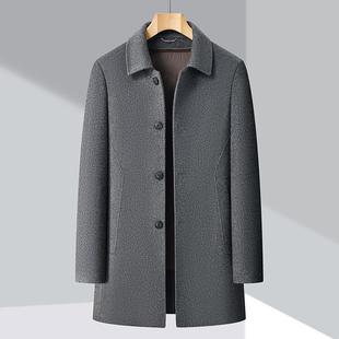 双面羊Y5866-NN绒大衣男中长款冬季中翻领卸羽绒内胆老爸年爸拆羊