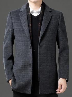 冬大季双面11528-W7尼大衣男毛羊绒中羊长款外中年男士套商务单排