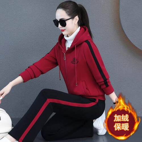 加气绒加冬厚运动套女秋洋品牌装卫衣宽松KIM跑步服休闲两件套潮