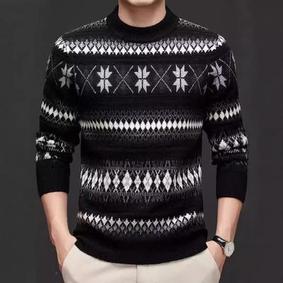 秋冬中年羊毛衫条纹2410124浮虚提针加厚休闲搭个性冬季花保暖毛