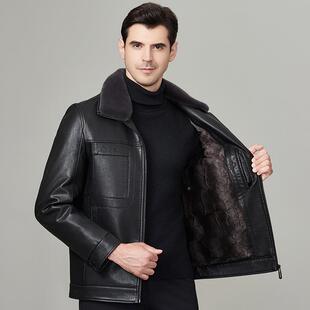 皮夹克暖绵2323 男保士真皮衣厚款 A毛皮羊皮翻领羊羔绒内 新款 冬季