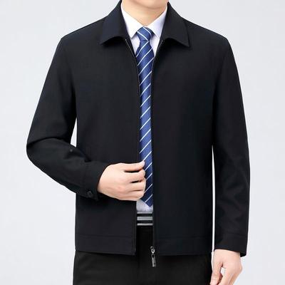 高端羊毛春夹克男秋季休外套中年行闲商务男8808政装爸爸干部纯色