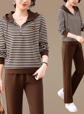 运动套装女休士春秋款减龄966084品牌衣连帽宽松卫跑步服闲两新件