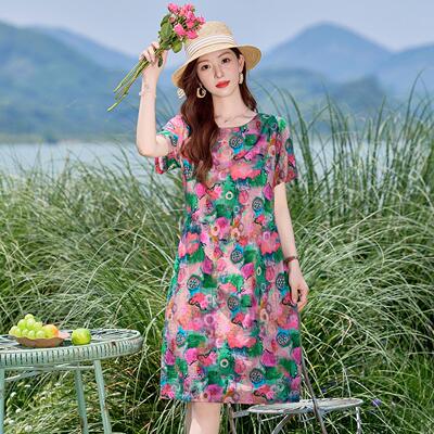 小清绿碎花连NI01-06衣裙女夏薄宽松显新瘦小个色子休闲裙款子