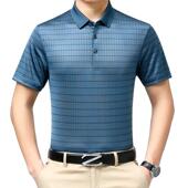 短袖 商休闲夏翻领务丝桑蚕中年商务体恤爸爸衫 恤9112 男士 季