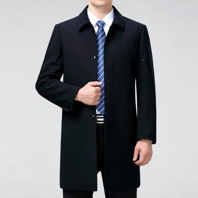 羊秋冬季男士822-WL毛棉风衣中老年爸爸装中款大衣男装加商务长休