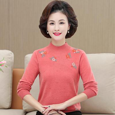 中年妈装羊绒衫女士老半高领时妈尚毛衣镶珠提808花打底保纯暖毛
