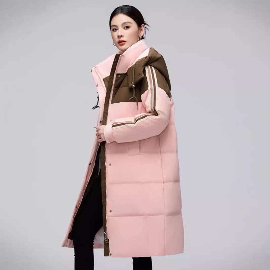 正品拼新接羽女中长款冬绒季款服时尚连80-8帽加厚绒白鸭绒外套