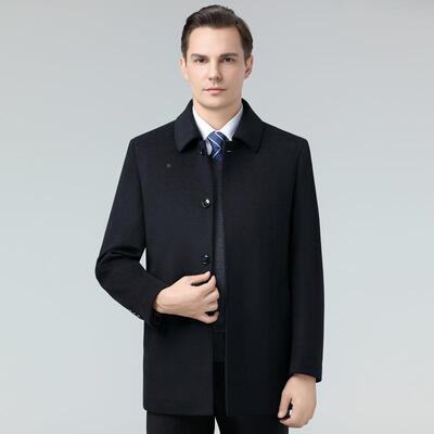 冬季男士羊大衣长商务休闲加厚绒保1718-WT中暧中年款爸爸装毛呢