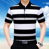 X恤男短袖 桑蚕5R2 中丝年薄款 真丝上大码 衣 夏季 冰丝爸爸装 条纹衫