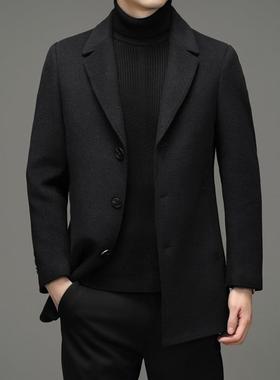 秋冬季装毛新款中长款呢西大衣中年男羊毛装领加厚双男面呢11585-