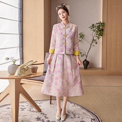 春季新款LB2609-0提领花盘女新扣中式国风气质立外套半裙两件套