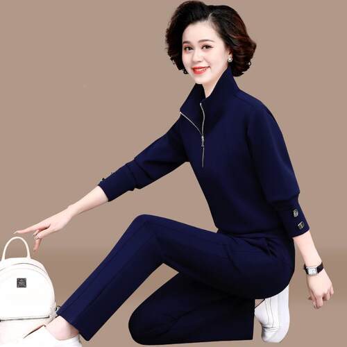 妈妈春休闲动服套装运老年女士时尚装春中秋外套上衣两件76225991