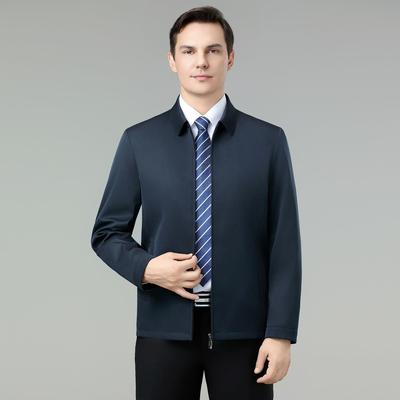 春秋商务桑蚕丝年中男装夹克休克闲茄领中老年爸爸宽松翻JK6688-N