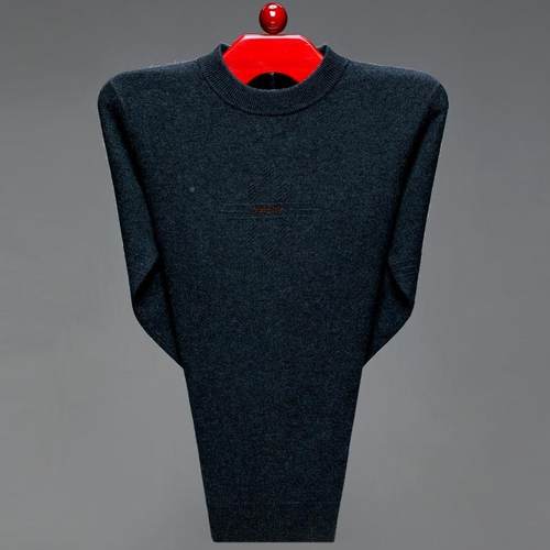 冬季青中年士绒休闲时男尚圆羊领加厚衫款套2288-BN头针织羊毛衫