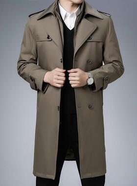 专冬柜男士OW56爸风衣长款季商中务休闲翻领年爸加厚保暖外套