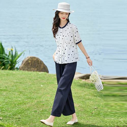 时两尚装夏季新洋气宽松LU9179套撞色短袖衬筒衫女直裤套件套裤