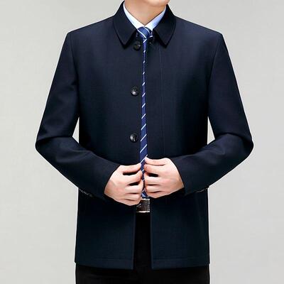 秋爸季新9166-Y中山装羊毛夹克男士冬翻领外套中老年爸装休闲款上