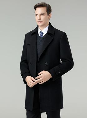 双面羊外绒大衣中长款年休中闲羊毛呢子西装风衣爸爸羽绒男82517-