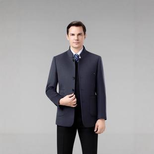 PL毛高档羊外套爸爸绵羊绒 秋6605 冬男士 毛呢大衣中年立领中山装