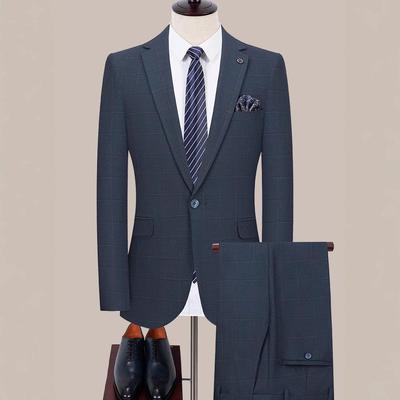 西套装男士三套格子轻商务休闲6156韩版修服西身中青年件装正装职