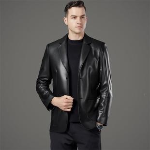 领高端时尚 西夹装 休闲皮克外 KJ气士秋冬质新款 海宁真皮皮衣男902