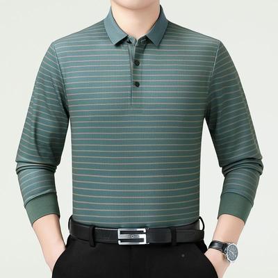 高长端男5591士袖袖年恤春秋新款翻领桑蚕丝中老爸爸装休闲半衫