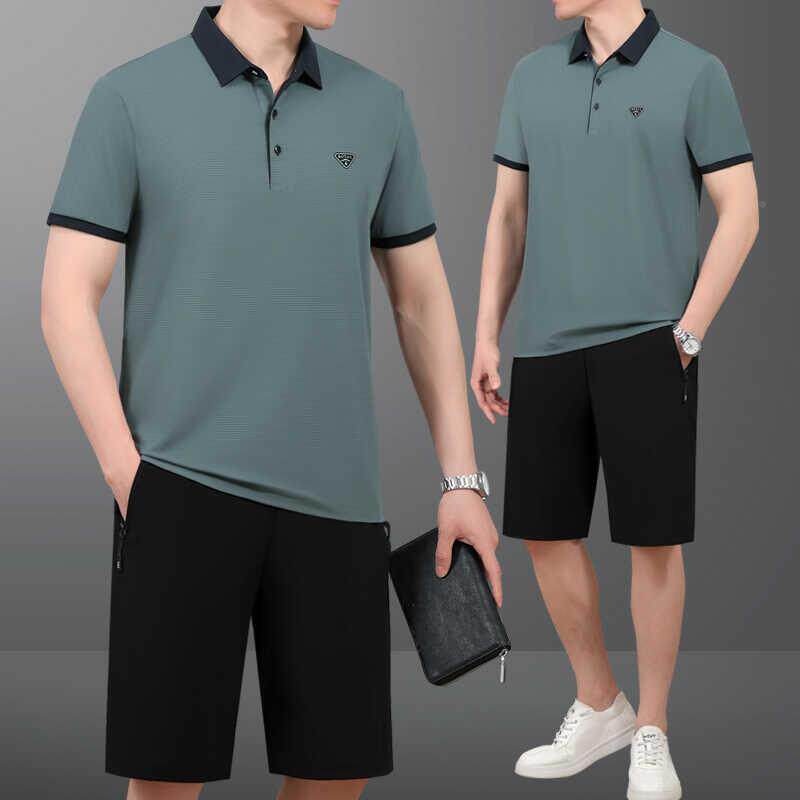 中年套男士夏季运动装短袖短裤休服78983079闲跑步新中款老年夏装