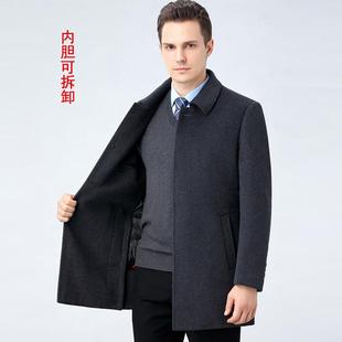 秋款冬双面呢绒大羊衣男长款190-J翻领中年商中务宽松羊毛呢外套