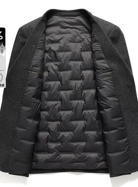 冬季新款中年60-L6外男士羽绒西装时尚休男闲保暖白绒羽鹅绒服套